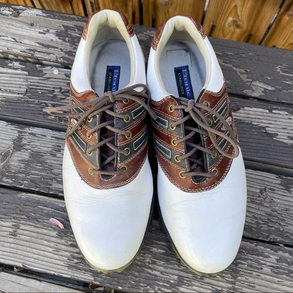 Etonic White & Brown Golf Lace Up Shoe Cleats | 8 - Picture 3 of 10